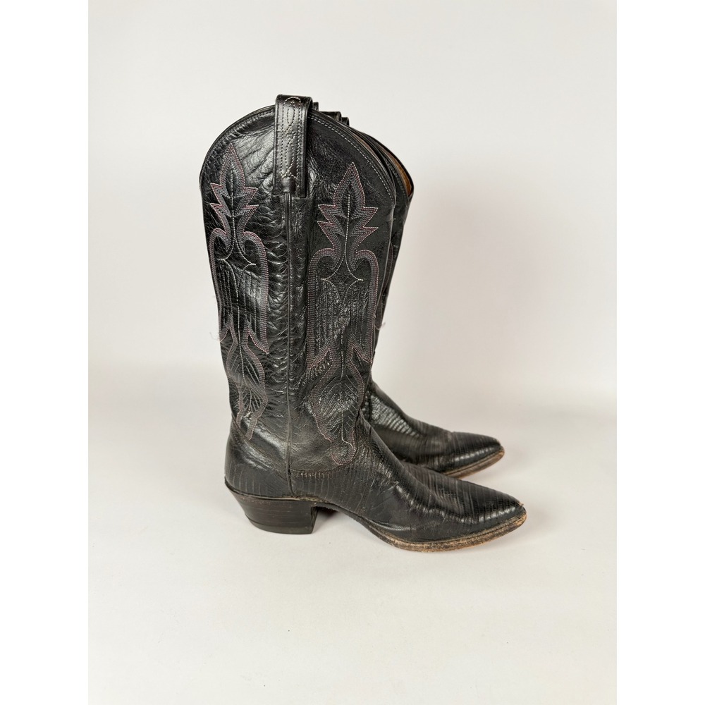 Dan Post Mens Black Teju Lizard Skin Western Cowboy‎ Boots Made in USA